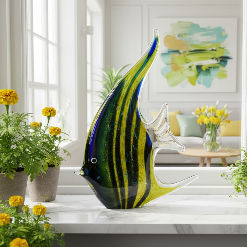 Декорация рибка Fade Fantasy Glass, 23 см, Стъкло, Зелен и жълт