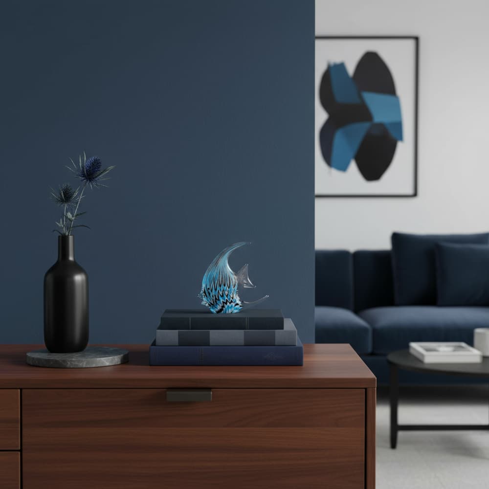 Декорация рибка Fade Fantasy Glass, 15 см, Стъкло, син и черен