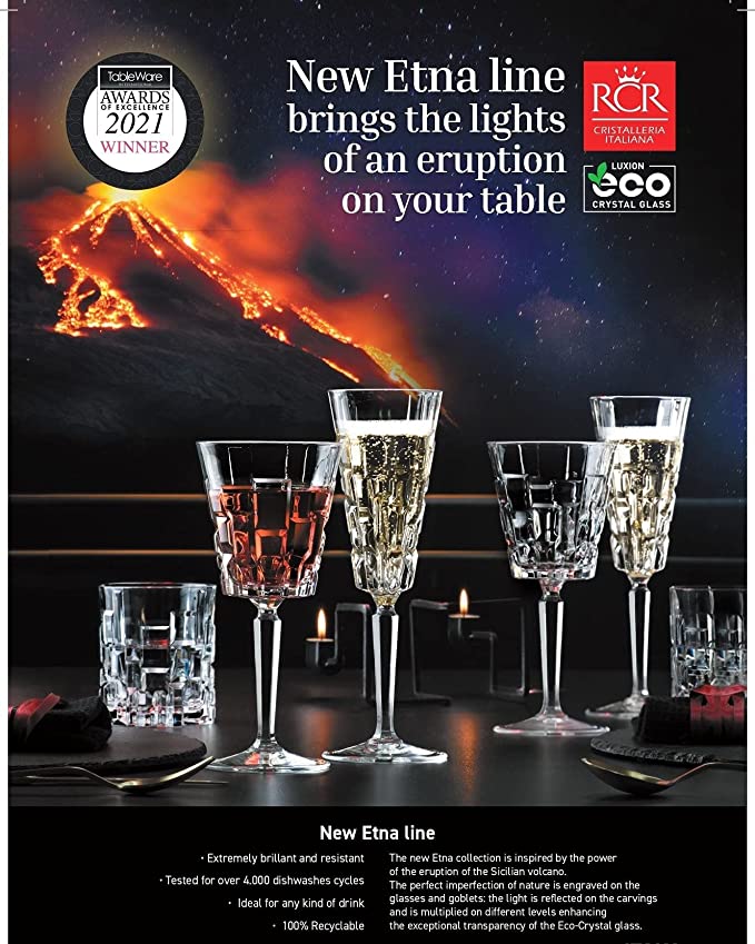 Комплект 6 кристални чаши за шампанско RCR Italy ETNA Fl, 190 мл, LUXION®