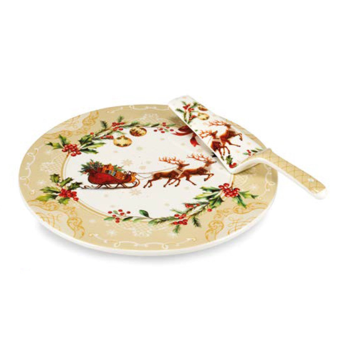 Поднос за торта с шпатула Fade Agrifoglio, 30 см, Порцелан