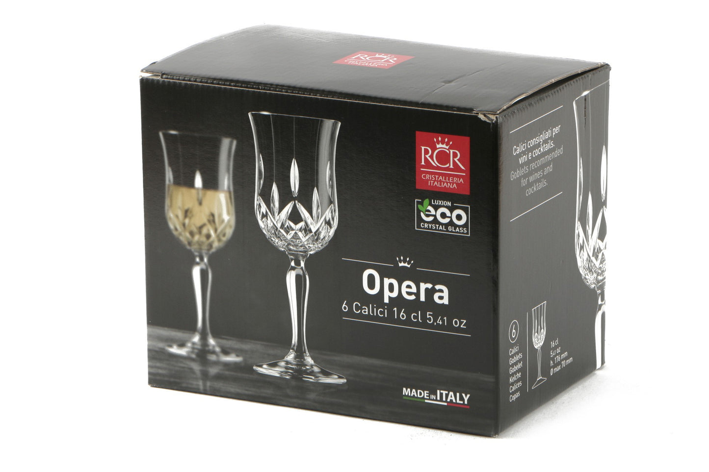 Комплект 6 кристални чаши за бяло вино RCR Italy OPERA C3, 160 мл, LUXION®