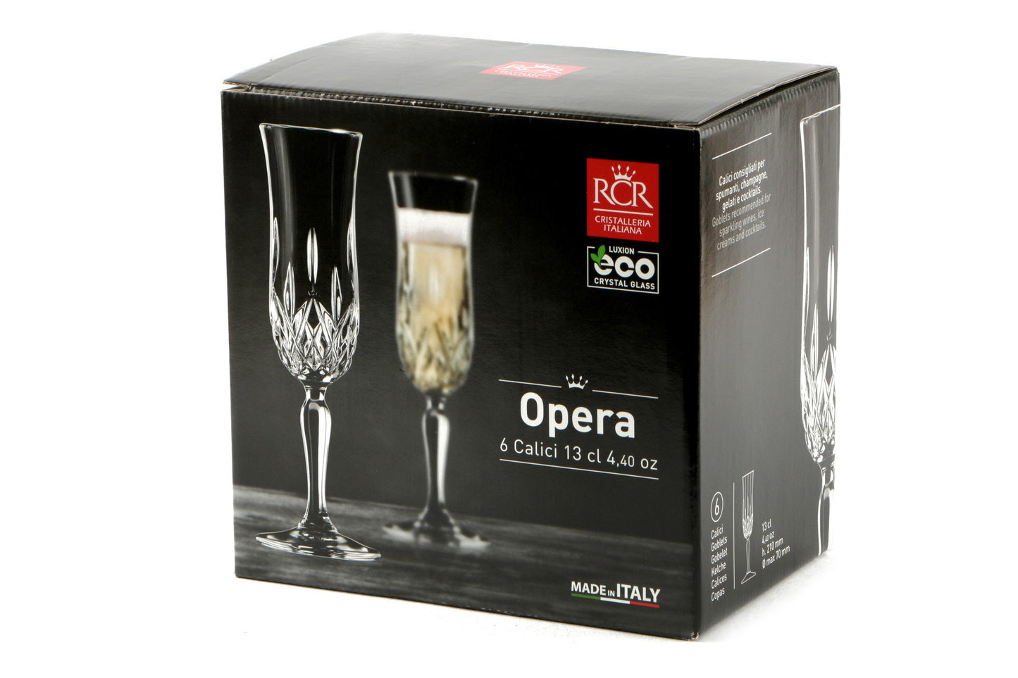 Комплект 6 кристални чаши за шампанско RCR Italy OPERA Fl, 130 мл, LUXION®