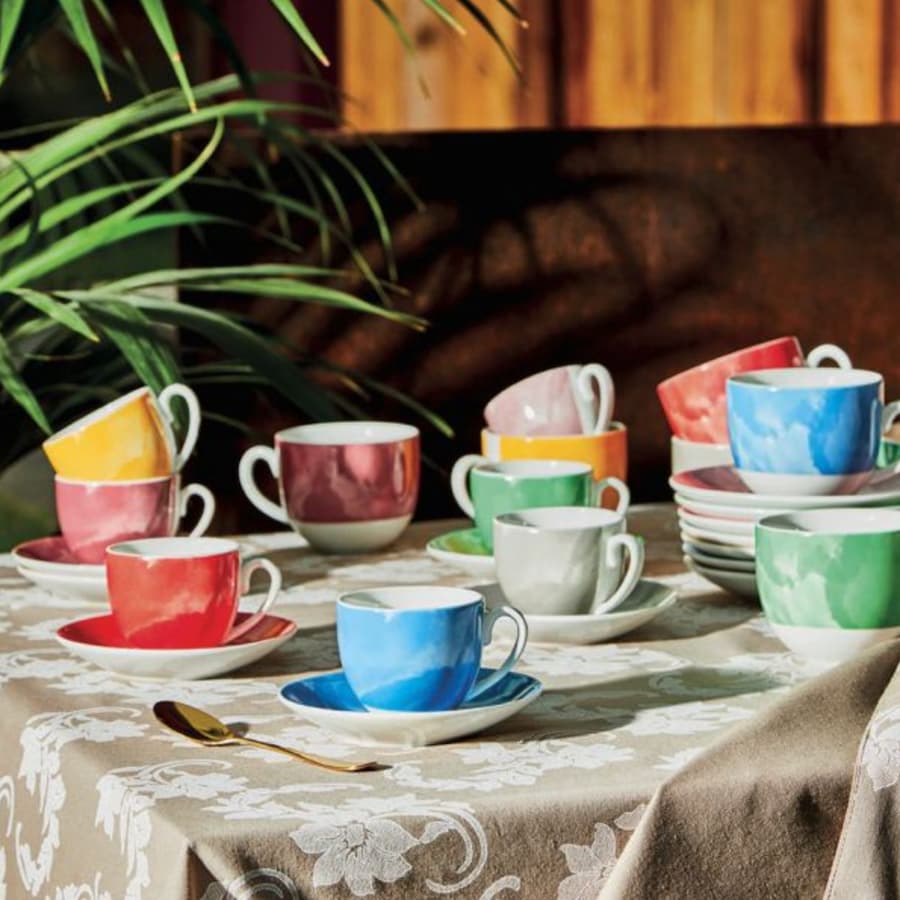 Комплект 6 чаши с чинийки за еспресо Tognana Sfera ColorPlay, Зелен, Порцелан, 120 мл