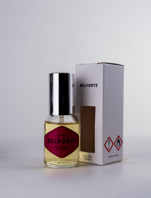 Ароматизатор за стая Belforte, Dioniso - удобен и лек мини спрей, подходящ при пътуване, за ароматизиране на кухня, всекидневна, автомобил, подходящ и за подарък благодарение на бялата си елегантна опаковка