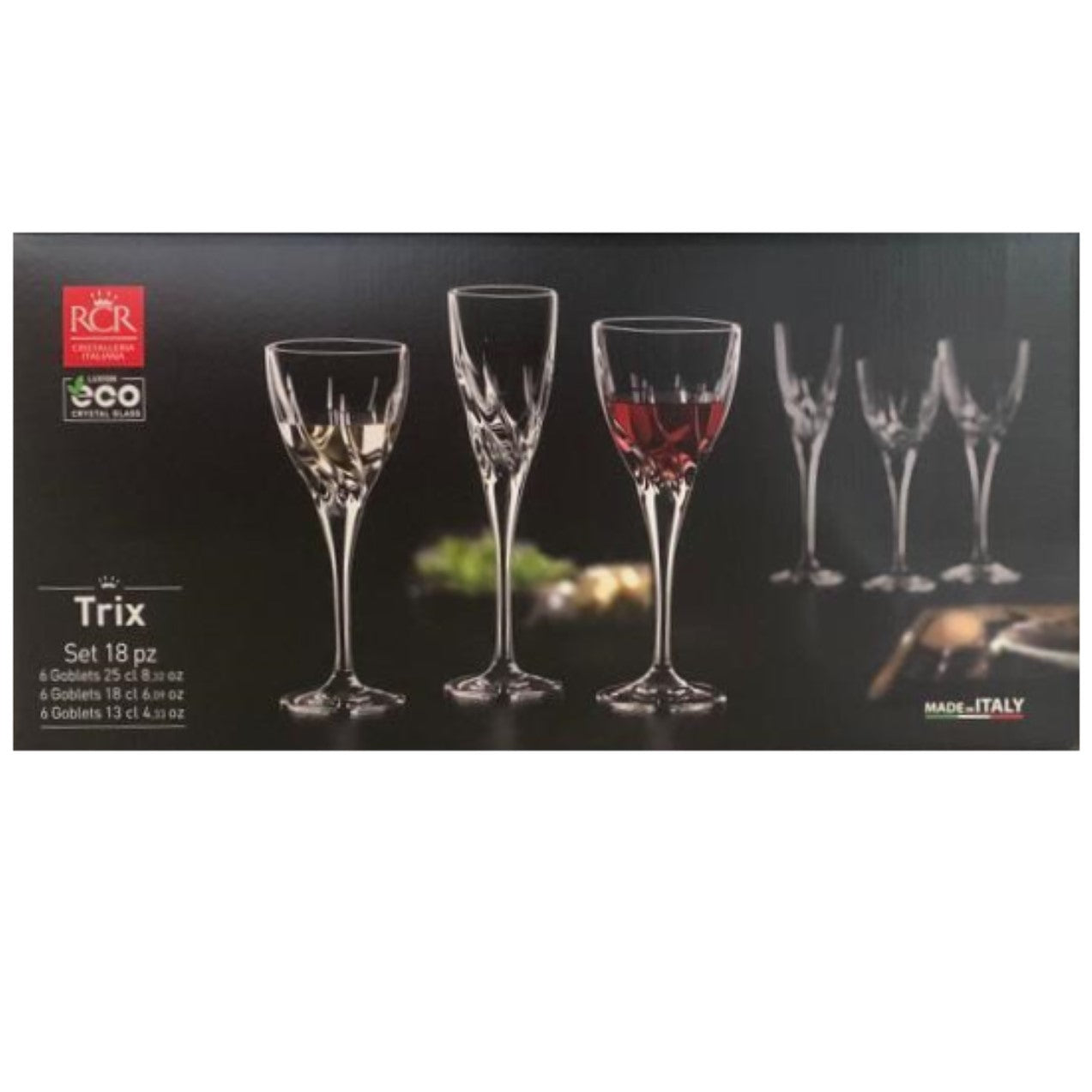 Комплект 18 кристални чаши RCR Italy Trix, LUXION®