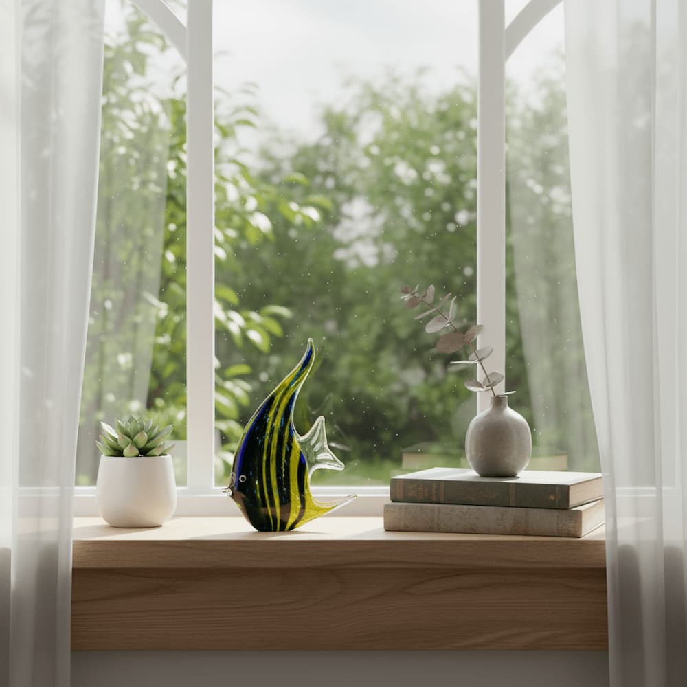Декорация рибка Fade Fantasy Glass, 23 см, Стъкло, Зелен и жълт