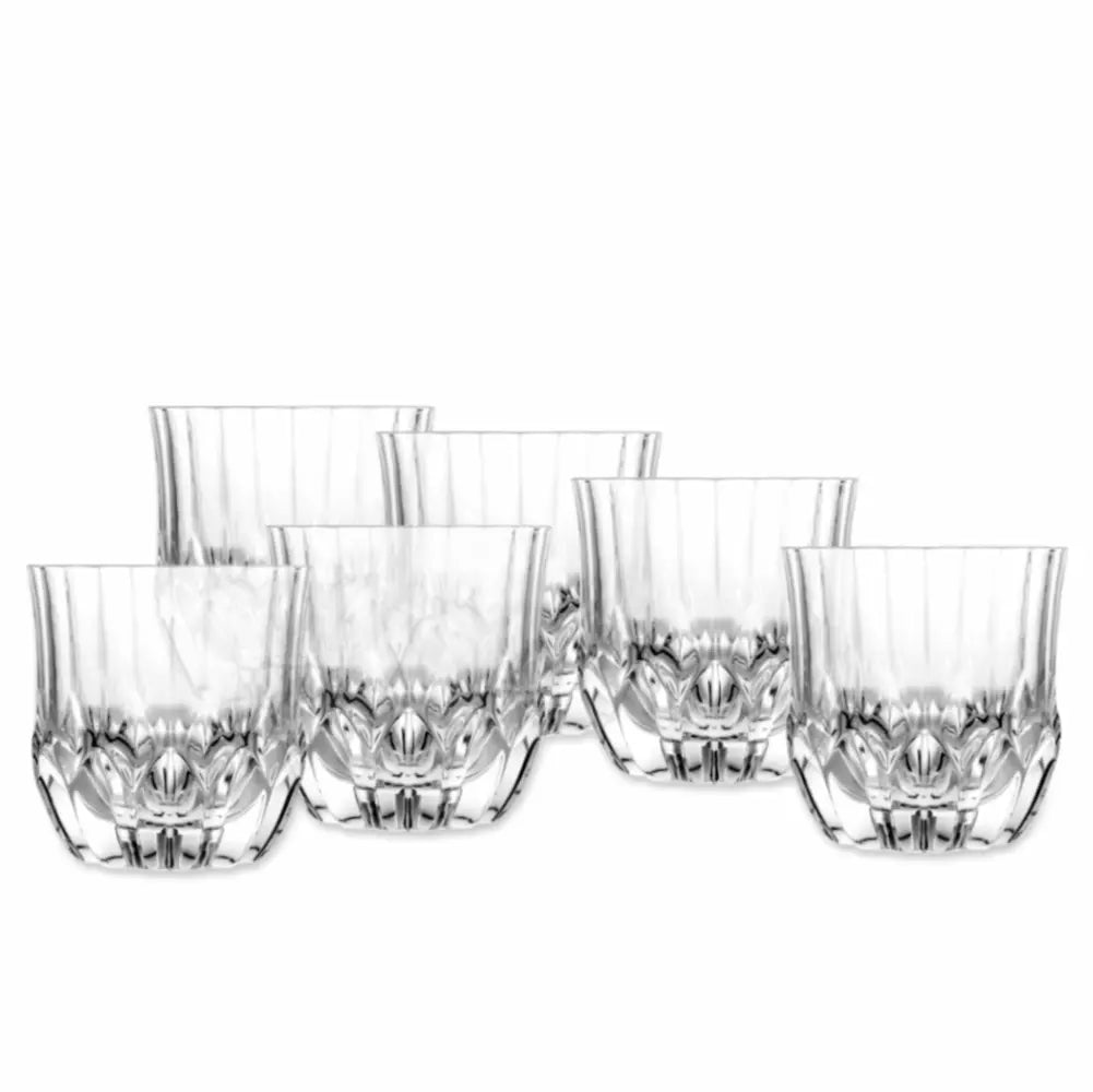 Чаша за уиски RCR ITALY ADAGIO DOF,  комплект от 6 бр., елегантен дизайн с дълбоки гравирани линии в основата на чашата за повече блясък. Вместимост  350 мл
