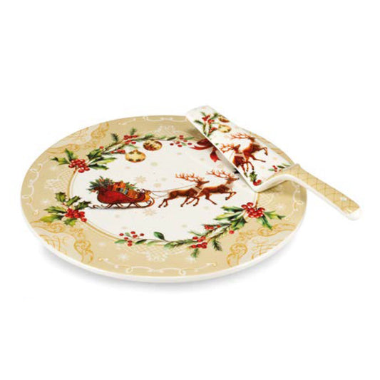 Поднос за торта с шпатула Fade Agrifoglio, 30 см, Порцелан