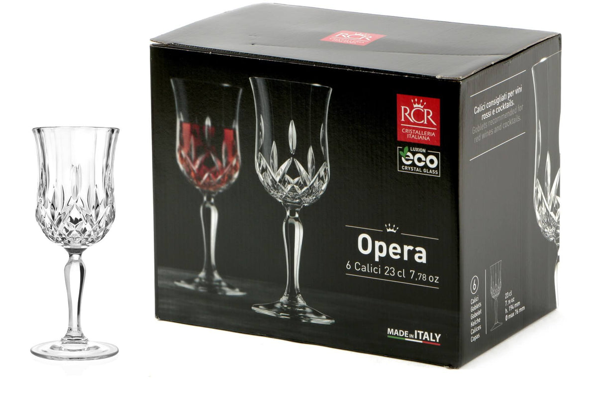 Комплект 6 кристални чаши за червено вино RCR Italy OPERA C2, 230 мл, LUXION®