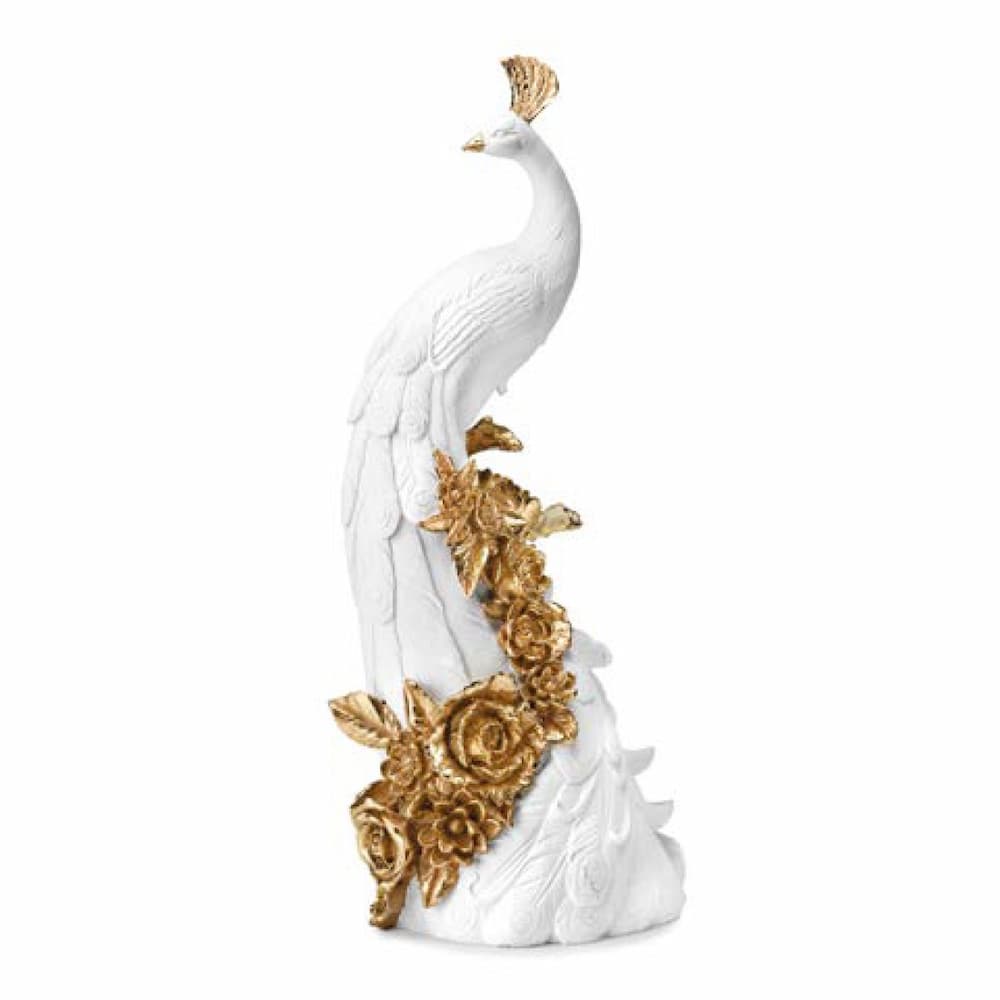 Статуетка Паун Fade, Royal Peacock, 46 см, Полирезин, Бял