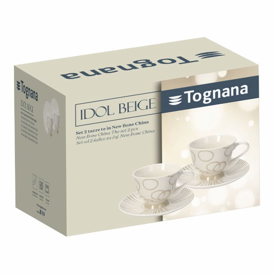Комплект 2 чаши за чай Tognana, IRIS IDOL, 220 мл, бежов, порцелан