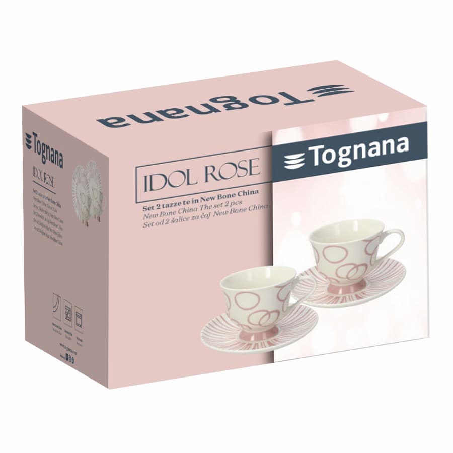 Комплект 2 чаши за чай Tognana, IRIS IDOL, 220 мл, розов, порцелан
