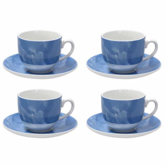 Комплект 4 чаши с чинийки за чай Tognana Sfera ColorPlay, Син, Порцелан, 250 мл