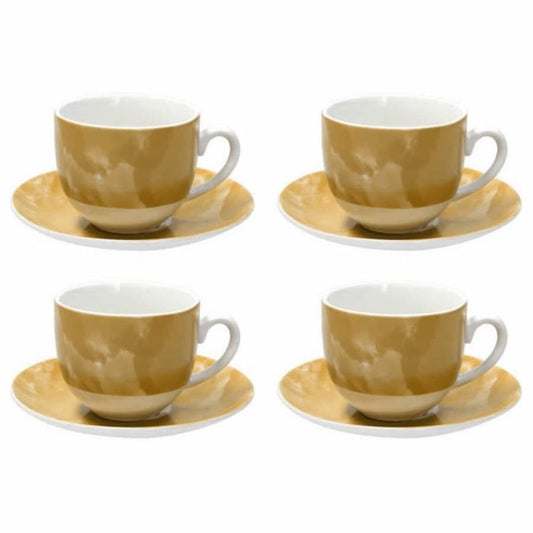 Комплект 4 чаши с чинийки за чай Tognana Sfera ColorPlay, Жълт, Порцелан, 250 мл