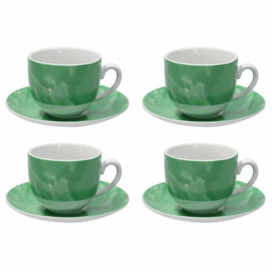 Комплект 4 чаши с чинийки за чай Tognana Sfera ColorPlay, Зелен, Порцелан, 250 мл