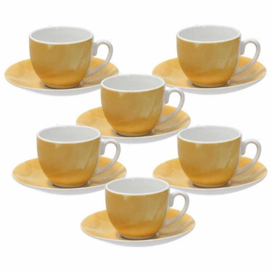 Комплект 6 чаши с чинийки за еспресо Tognana Sfera ColorPlay, Жълт, Порцелан, 120 мл