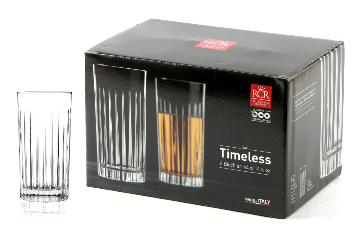 Комплект 6 кристални чаши за вода RCR Italy Timeless Hb, 440 мл, LUXION®