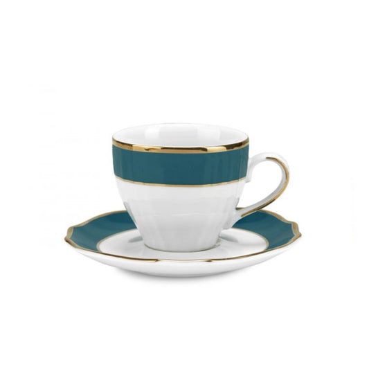 Комплект 6 чаши за кафе Fade, Vivienne, 90 мл, Порцелан, Петролен, Злато