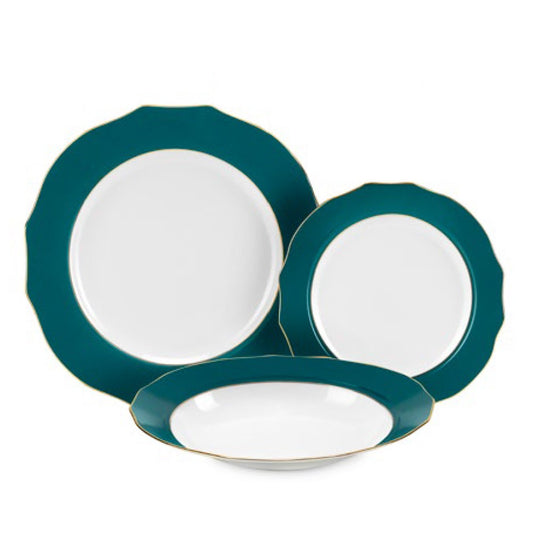 Сервиз съдове за хранене Fade, Vivienne, 18 части, Порцелан, Петролен, злато