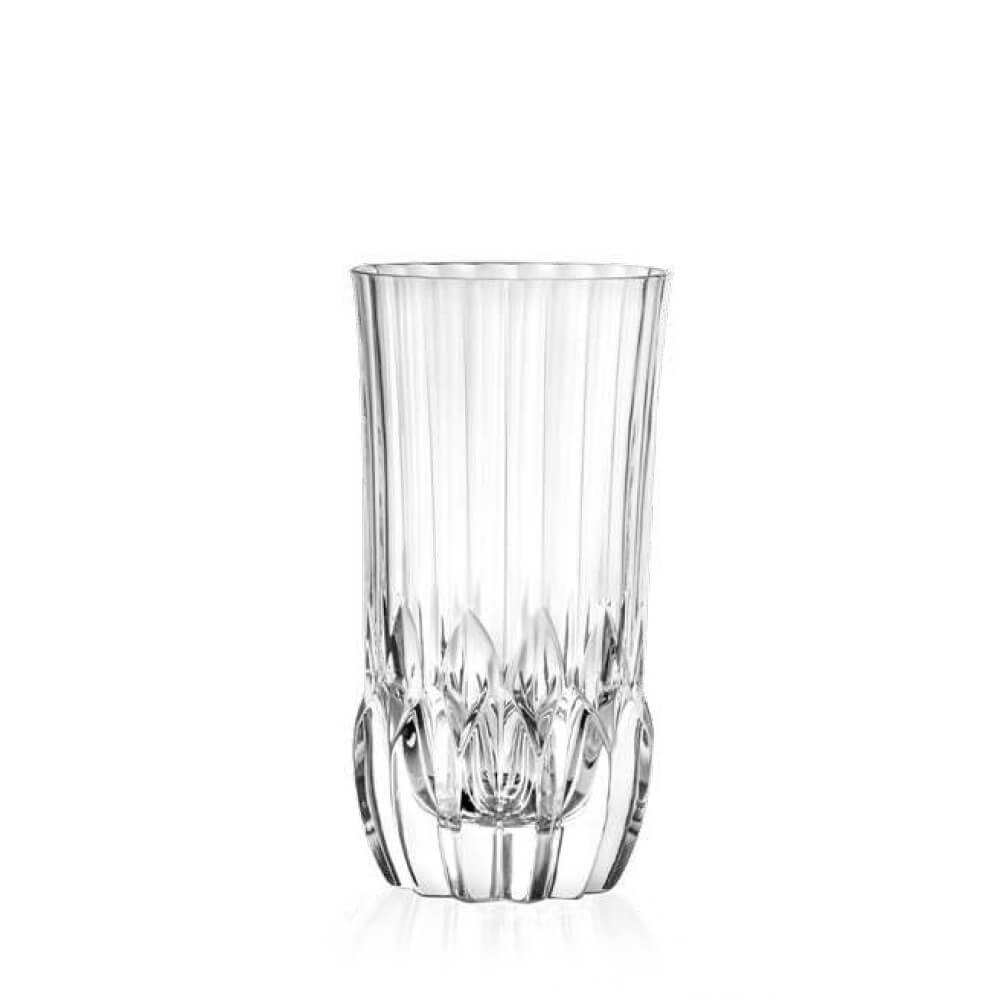 Кристални високи чаши за вода Adagio HB RCR Italy. Италианско качество, италиански дизайн, дълбоко гравирани линии в основата за повече блясък. 