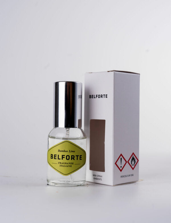 Ароматизатор за въздух 20 мл под форма на спрей, в бяла елегантна опаковка, подходящ при пътуване, джобен формат, удобен и лек. Аромат Bamboo Lime