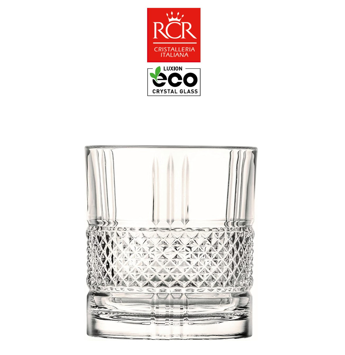 Комплект 6 кристални чаши за уиски RCR Italy BRILLANTE Dof, 340 мл, LUXION®