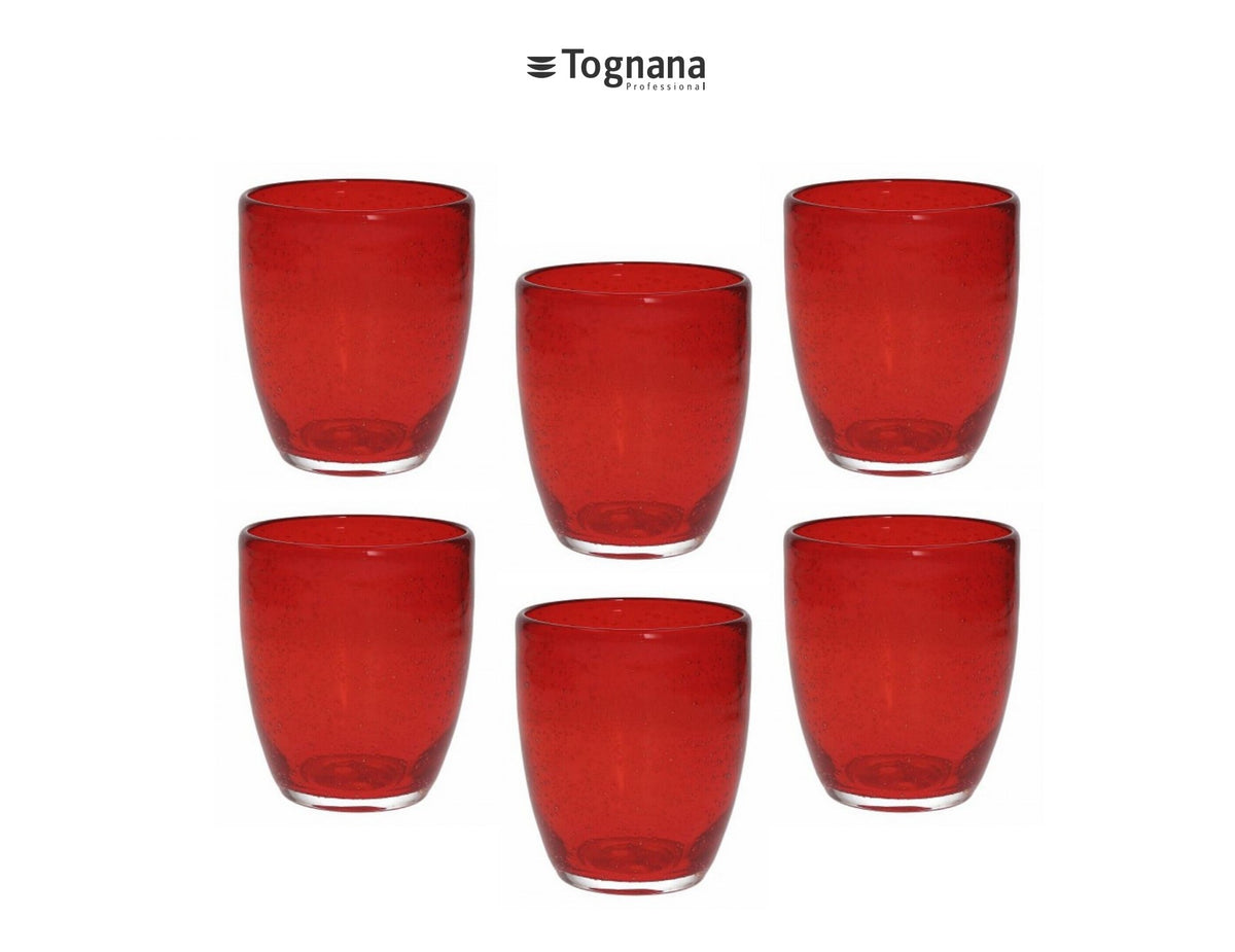Комплект 6 бр. чаши за вода Tognana, BUBBLES, стъкло, червен