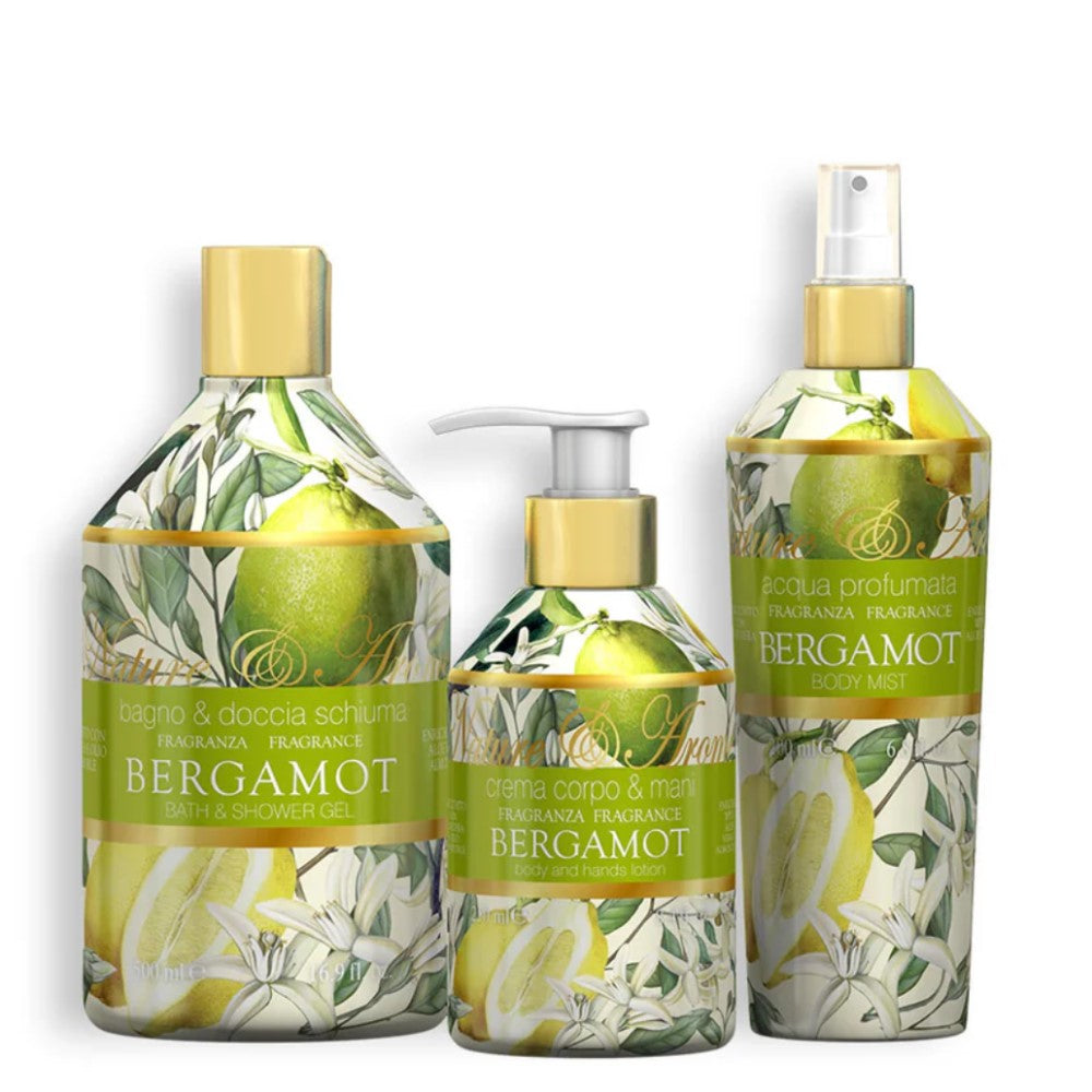 За цялостна ежедневна грижа за кожата, комплект от душ гел, крем за ръце и тяло, ароматизирана вода линия Bergamot с марка Rudy Profumi. Освежава, измива деликатно, хидратира, ароматизира кожата, за нормална кожа