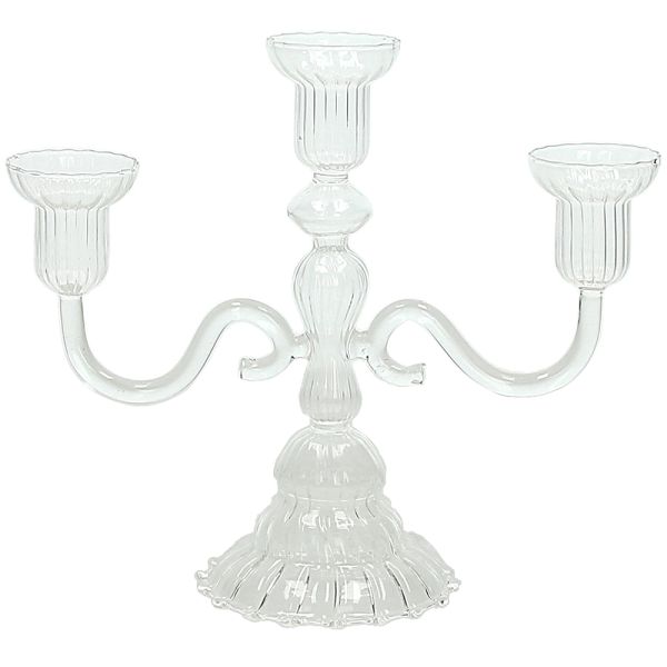 Свещник, 3 гнезда, Tognana, Galassia Classy, Стъкло, Прозрачен, 20 см