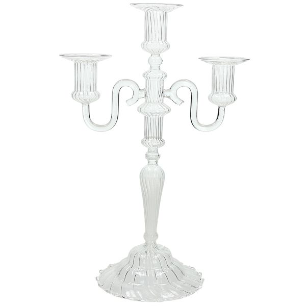 Свещник, 3 гнезда, Tognana, Galassia Classy, Стъкло, Прозрачен, 33 см