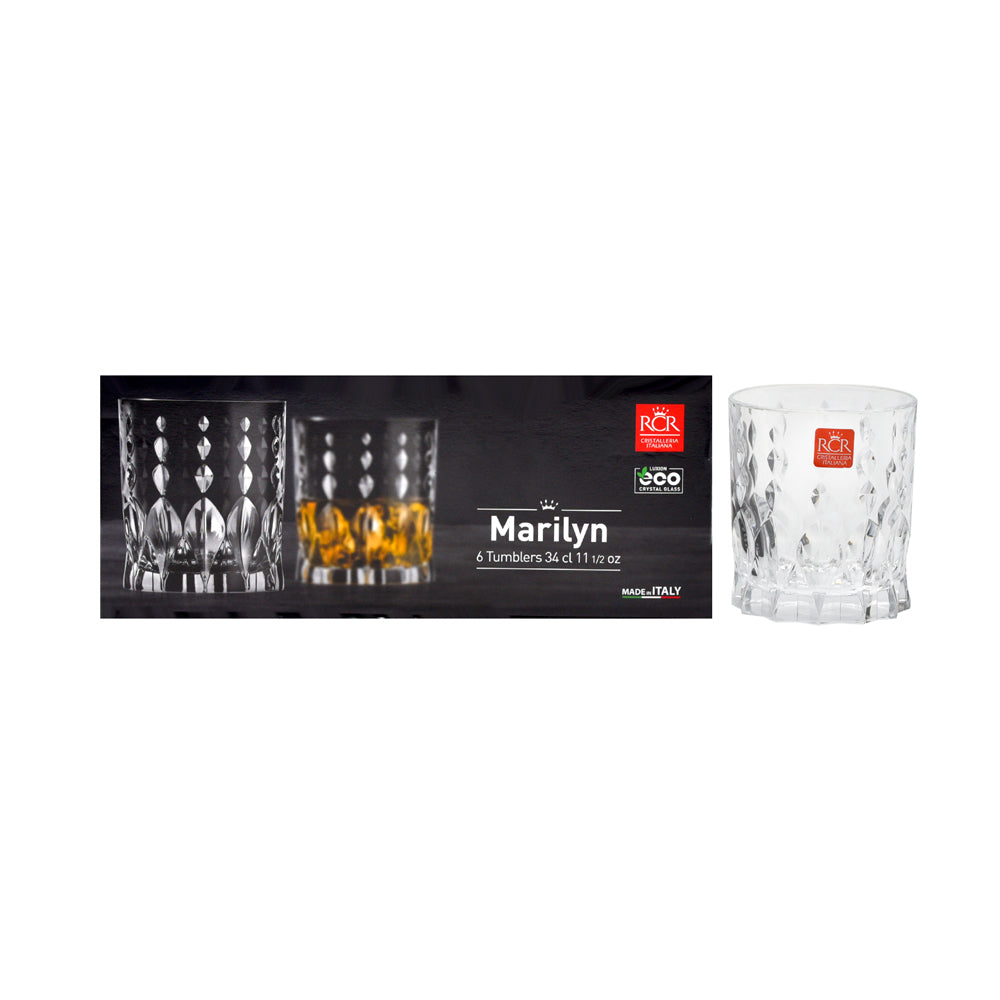 Комплект 6 кристални чаши за уиски RCR Italy MARILYN Dof, 340 мл, LUXION®