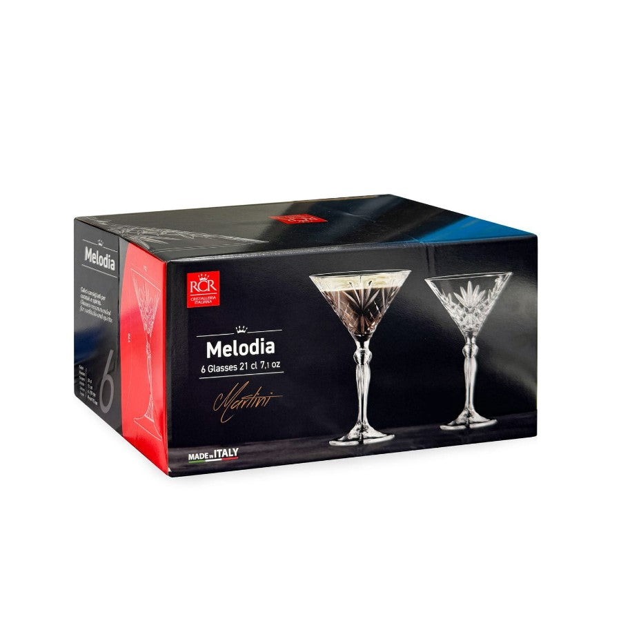 Комплект 6  кристални чаши за мартини RCR Italy Melodia Martini, 210 мл, LUXION®