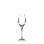 Eлегантни кристални чаши със столче invino на бял фон, подходящи за ракия, диджестиви, ликьори, граппа.