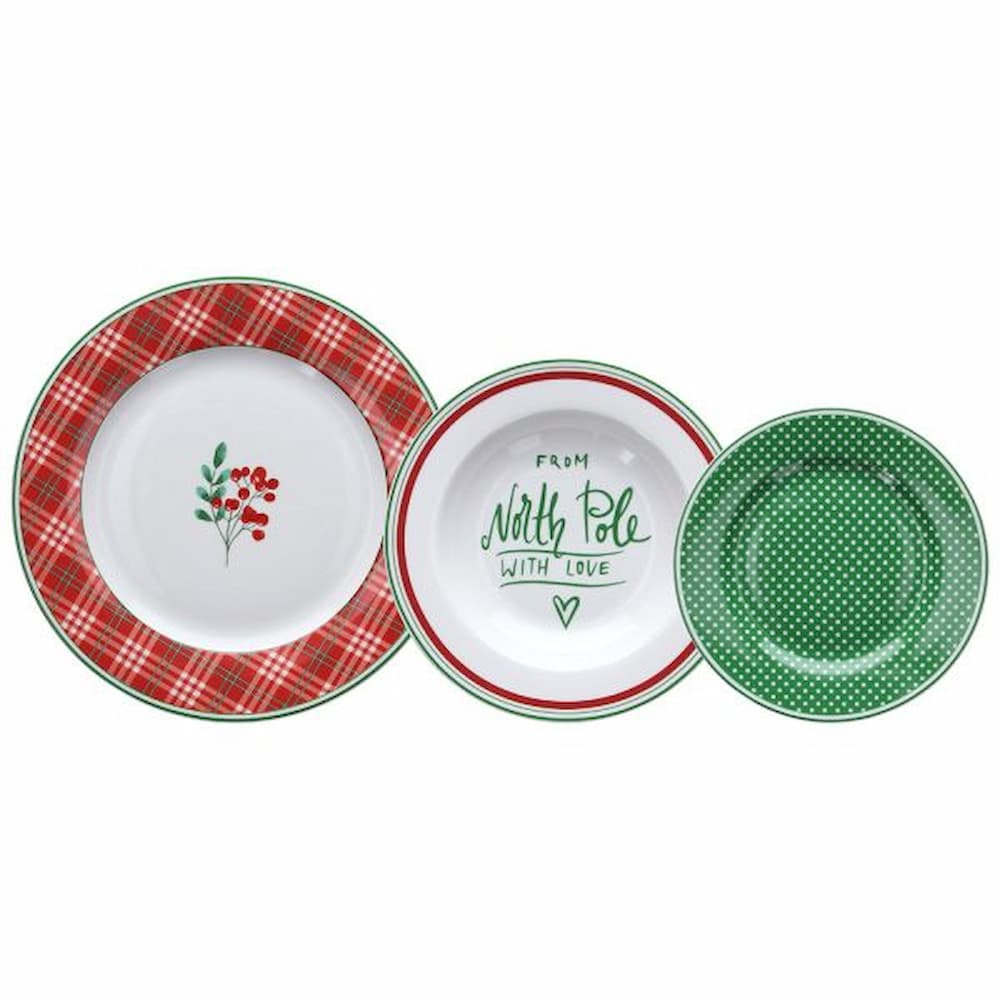 Порцеланов сервиз за хранене Tognana Atollo North Pole 18 части с коледен дизайн в червено и зелено, италианско качество