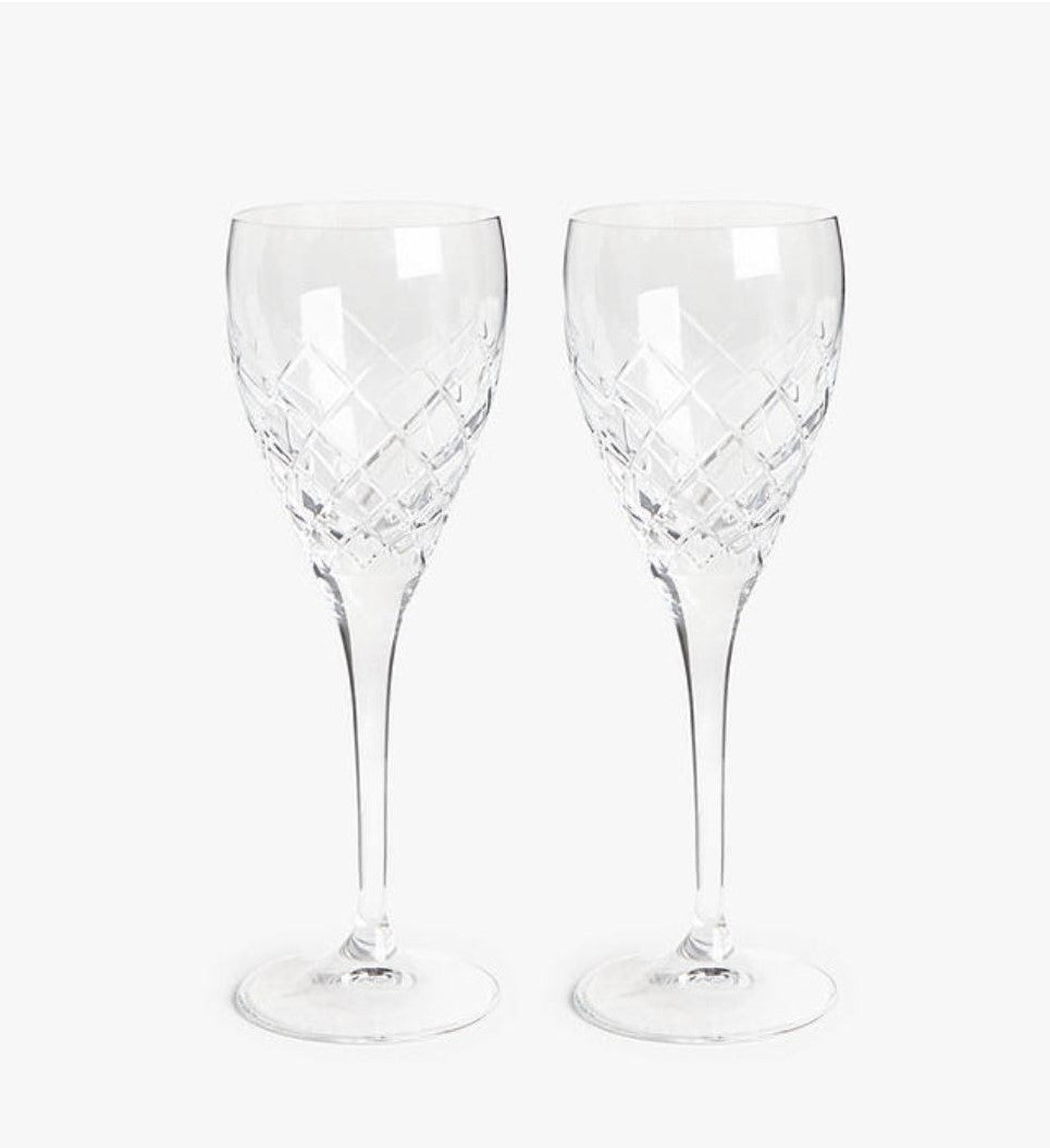 Сет 2 кристални чаши за вино RCR Italy John Lewis, ромб, 300 мл, LUXION®